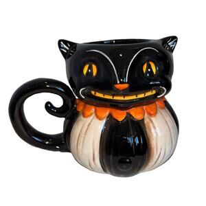 Johanna Parker Black Cat Grinning Smiling Coffee Mug Halloween Retro NEW